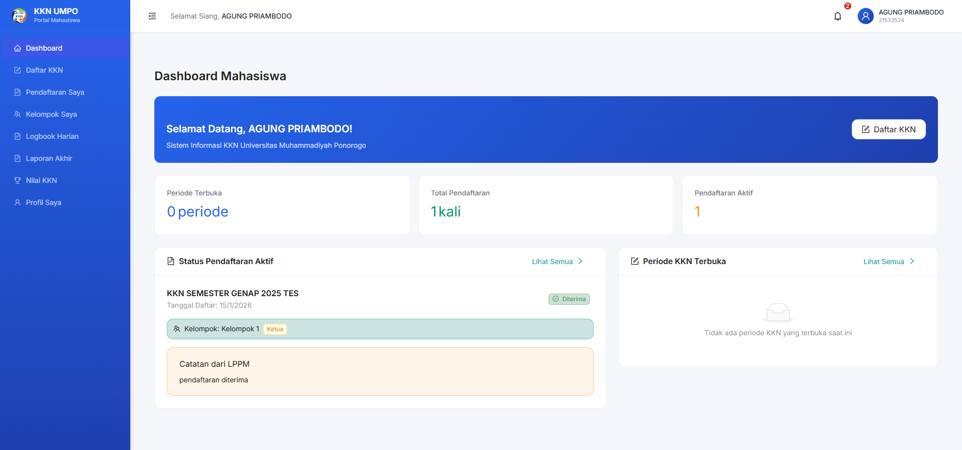 GIAT - Mahasiswa Dashboard